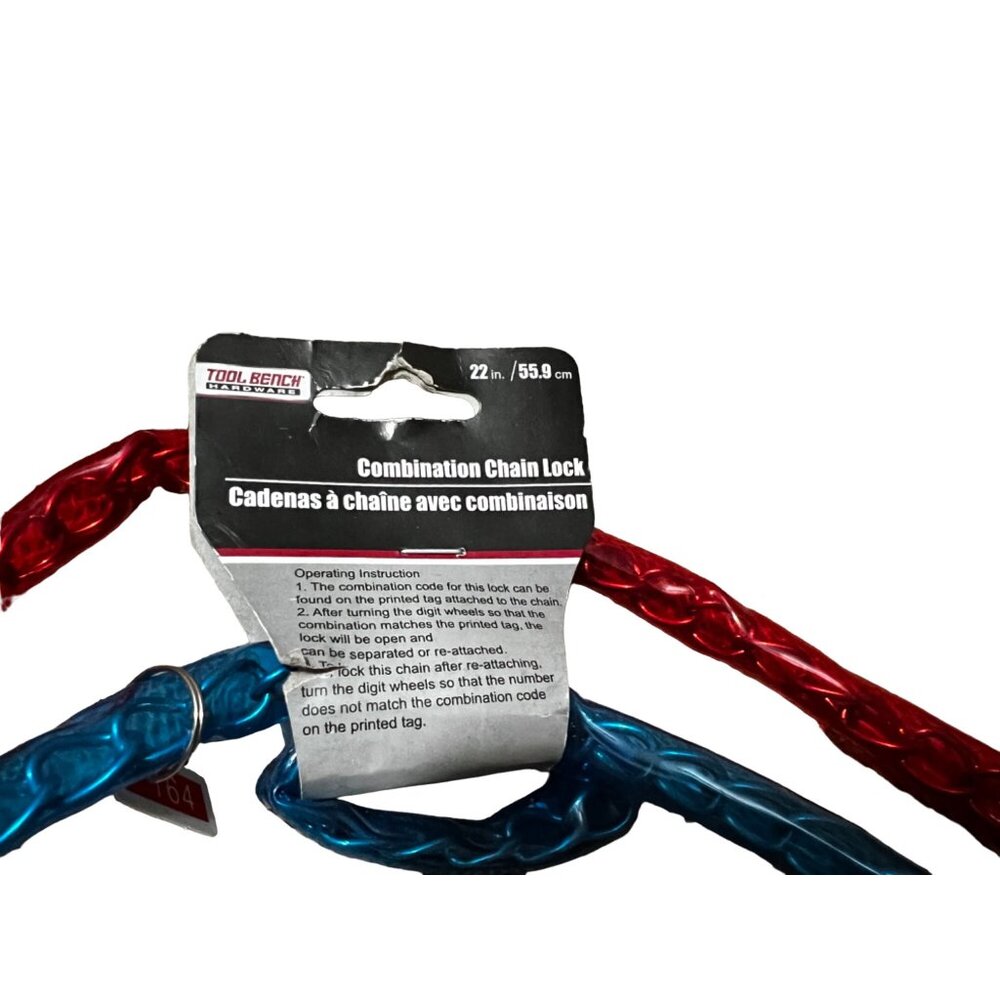 Tool Bench 22 Inch Dual Combination Chain Lock Red & Blue - Picture 3 of 5